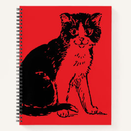 赤い背景の美術作品に描かれた子猫 ノートブック
