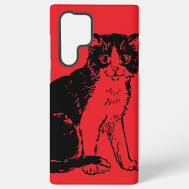 赤い背景の美術作品に描かれた子猫 SAMSUNG GALAXY S22 ULTRAケース
