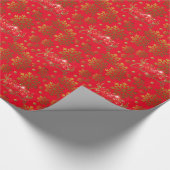 赤い背景の聖降きらめく誕祭金ゴールドW ラッピングペーパー (角)