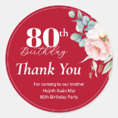 赤い背景の芍薬の誕生日ギフトタグ/丸シール ラウンドシール (正面)