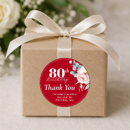 赤い背景の芍薬の誕生日ギフトタグ/丸シール ラウンドシール