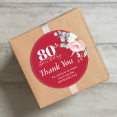 赤い背景の芍薬の誕生日ギフトタグ/丸シール ラウンドシール