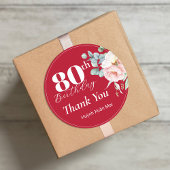赤い背景の芍薬の誕生日ギフトタグ/丸シール ラウンドシール