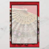 赤い背景の華美な手持ち型ファン 便箋 (正面)
