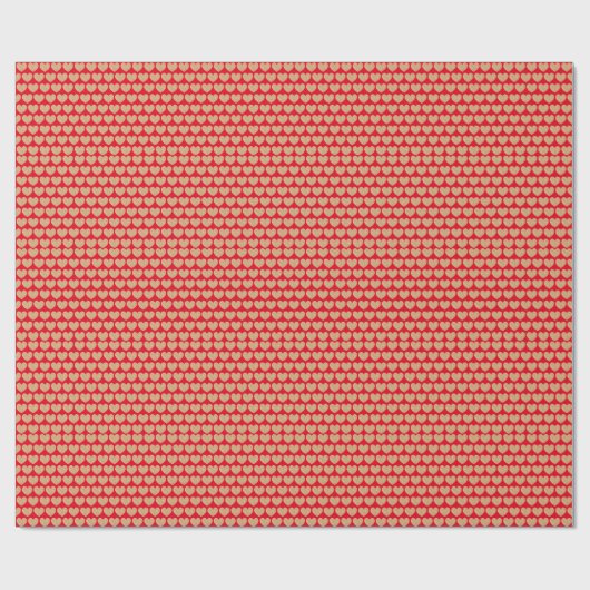 赤い背景の金のハート ラッピングペーパー (フラット)
