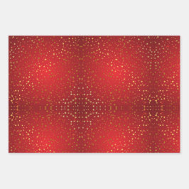 赤い背景の金色の星 ラッピングペーパーシート