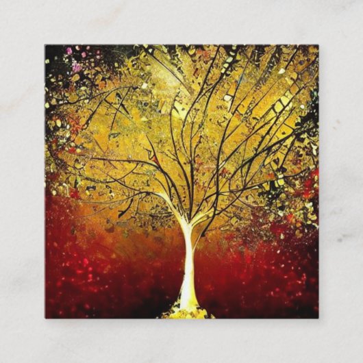 赤い背景の金色の木 スクエア名刺 (正面)