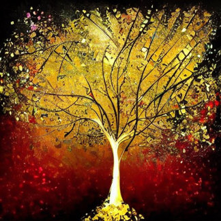 赤い背景の金色の木 スクエア名刺