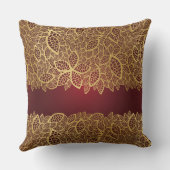 赤い背景の金葉のレース クッション (裏面)