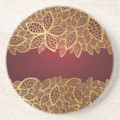 赤い背景の金葉のレース コースター (正面)