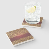 赤い背景の金葉のレース ストーンコースター (横)