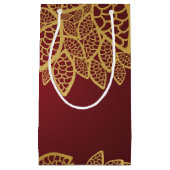 赤い背景の金葉のレース スモールペーパーバッグ (正面)