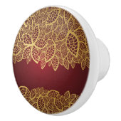 赤い背景の金葉のレース セラミックノブ (右)