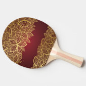 赤い背景の金葉のレース 卓球ラケット (横)