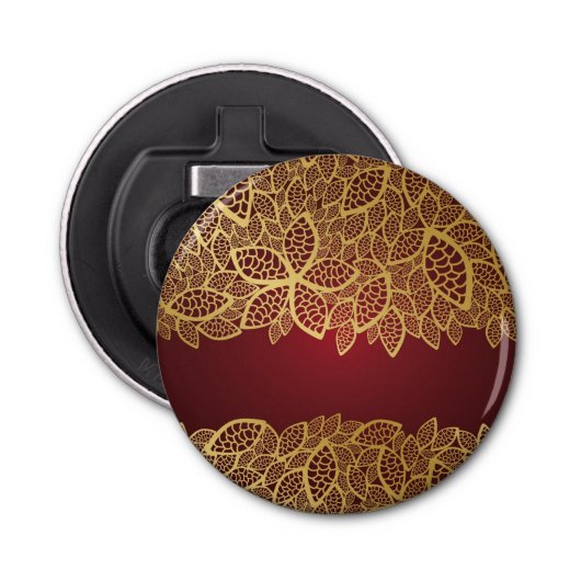 赤い背景の金葉のレース 栓抜き (正面)