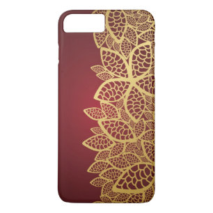 赤い背景の金葉のレース iPhone 8 PLUS/7 PLUSケース