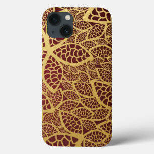 赤い背景の金葉のレース iPhone 13ケース