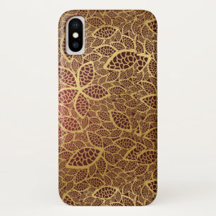 赤い背景の金葉のレース iPhone X ケース
