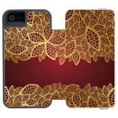 赤い背景の金葉のレース INCIPIO iPhoneウォレットケース (フォリオ Open)