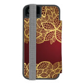 赤い背景の金葉のレース INCIPIO iPhoneウォレットケース (フォリオ裏面)