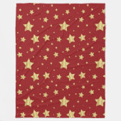 赤い背景の黄金の星 フリースブランケット (正面)