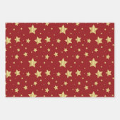 赤い背景の黄金の星 ラッピングペーパーシート (正面3)