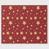 赤い背景の黄金の星 ラッピングペーパー (フラット)