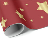 赤い背景の黄金の星 ラッピングペーパー (ロールコーナー)