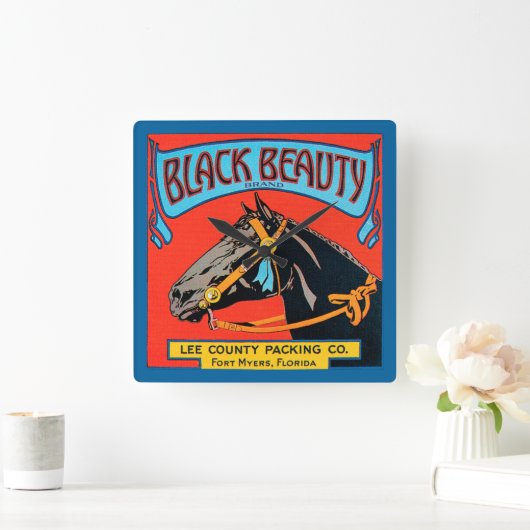 赤い背景の黒い美しいの馬 スクエア壁時計 (ホーム)