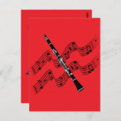 赤い背景のClarinet ポストカード (正面/裏面)