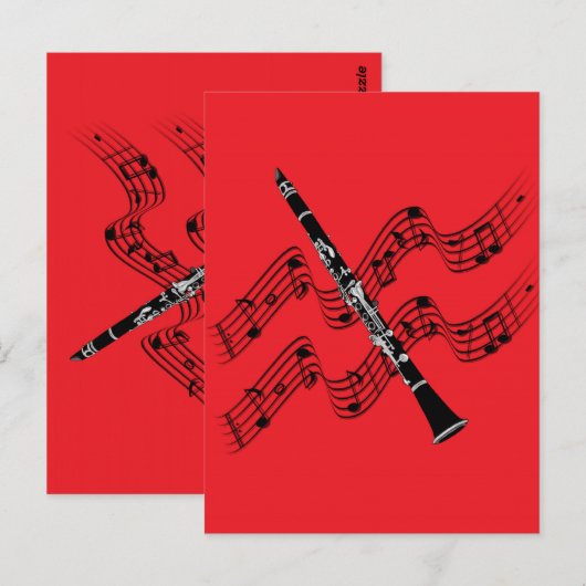 赤い背景のClarinet ポストカード (正面/裏面)