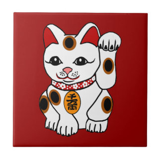 赤い背景のManeki Neko猫 タイル