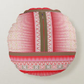 赤い背景を持つクロスステッチ模様 ラウンドクッション (正面)