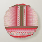 赤い背景を持つクロスステッチ模様 ラウンドクッション (裏面)