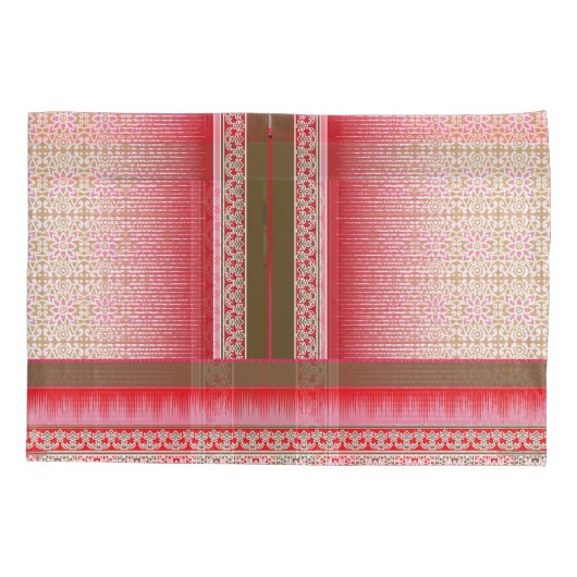 赤い背景を持つクロスステッチ模様 枕カバー (裏面)