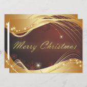 赤い背景を持つゴールデンクリスマスの動機 シーズンカード (正面/裏面)