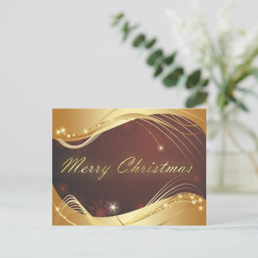 赤い背景を持つゴールデンクリスマスの動機 シーズンポストカード (スタンド正面)
