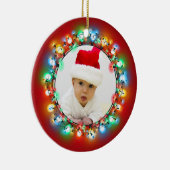 赤い背景を持つフォトクリスマスバルブ セラミックオーナメント (右)