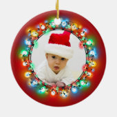 赤い背景を持つフォトクリスマスバルブ セラミックオーナメント (裏面)