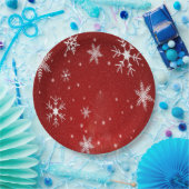 赤い背景を持つ白い雪片紙プレート ペーパープレート (パーティー)