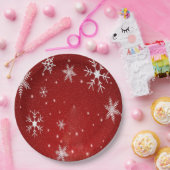 赤い背景を持つ白い雪片紙プレート ペーパープレート (パーティー)