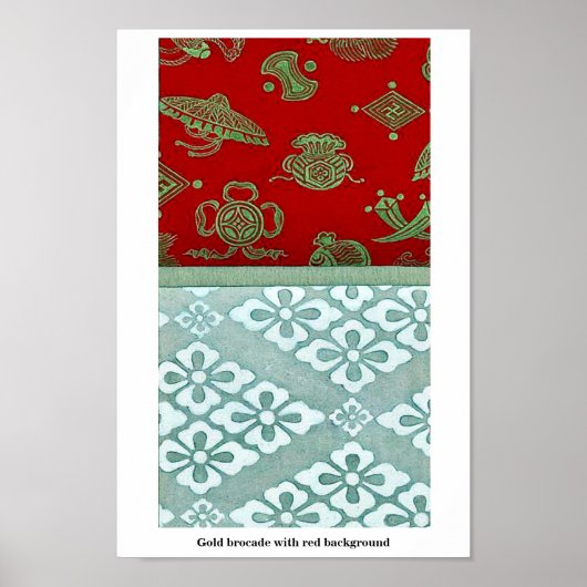 赤い背景を持つ金ゴールドbrocade ポスター (正面)
