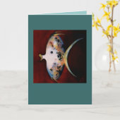 赤い背景カードと残っている魚の行くこと カード (黄色い花)