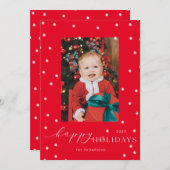 赤い背景ポンポン水玉模様フォトホリデーカード 招待状 (正面/裏面)