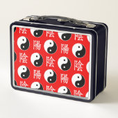 赤い背景中国の陽模様 メタルランチボックス (裏面)