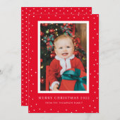 赤い背景水玉模様フォトクリスマスカード 招待状 (正面/裏面)