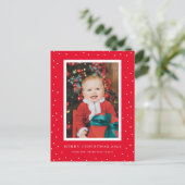 赤い背景水玉模様フォトクリスマスポストカード ポストカード (スタンド正面)