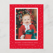 赤い背景水玉模様フォトクリスマスポストカード ポストカード (正面)