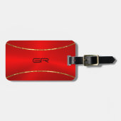 赤い背景金ゴールドストライプアクセント ラゲッジタグ (正面横)