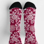 赤い背景(白いフローラ) ソックス (上部)